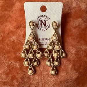 Gold and Cream Chandelier Earrings with Cascading Design